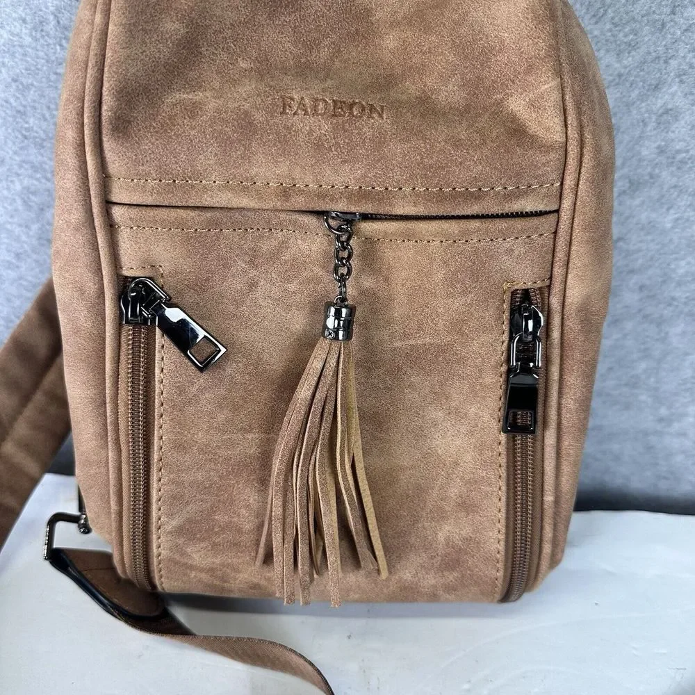FADEON Leather Backpack Purse Brown Suede‎ Ladies Shoulder One Strap Small Boho